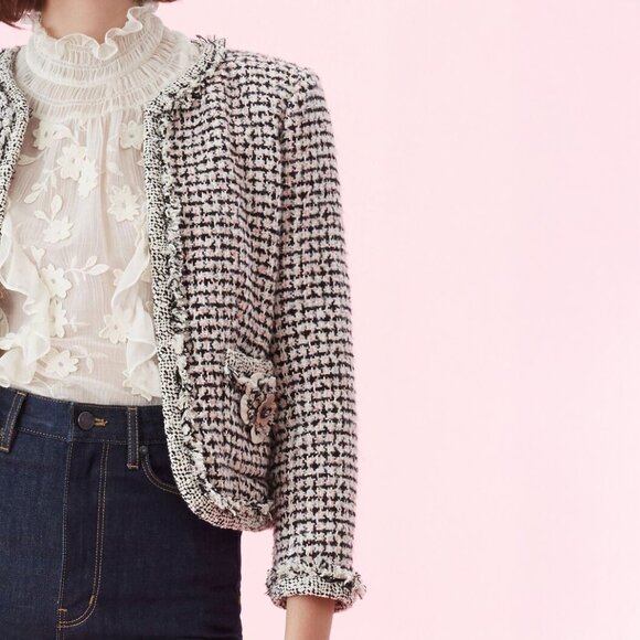 Rebecca Taylor Houndstooth Braided Tweed Jacket - sz 2 - Picture 3 of 13